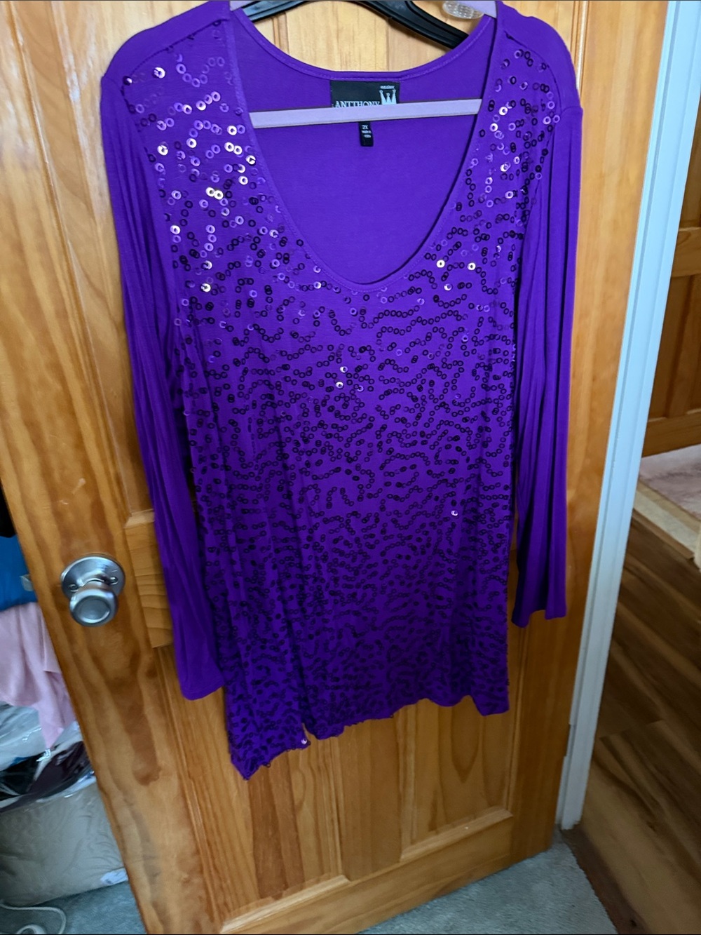 Antthony Vibrant Purple Sequin Scoop Neck Long Sleeve Tee